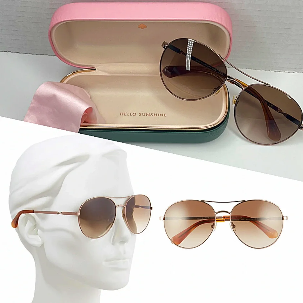 Kate Spade Timeless Chic Aviator UV Sunglasses Gold Brown w/ Pink Case